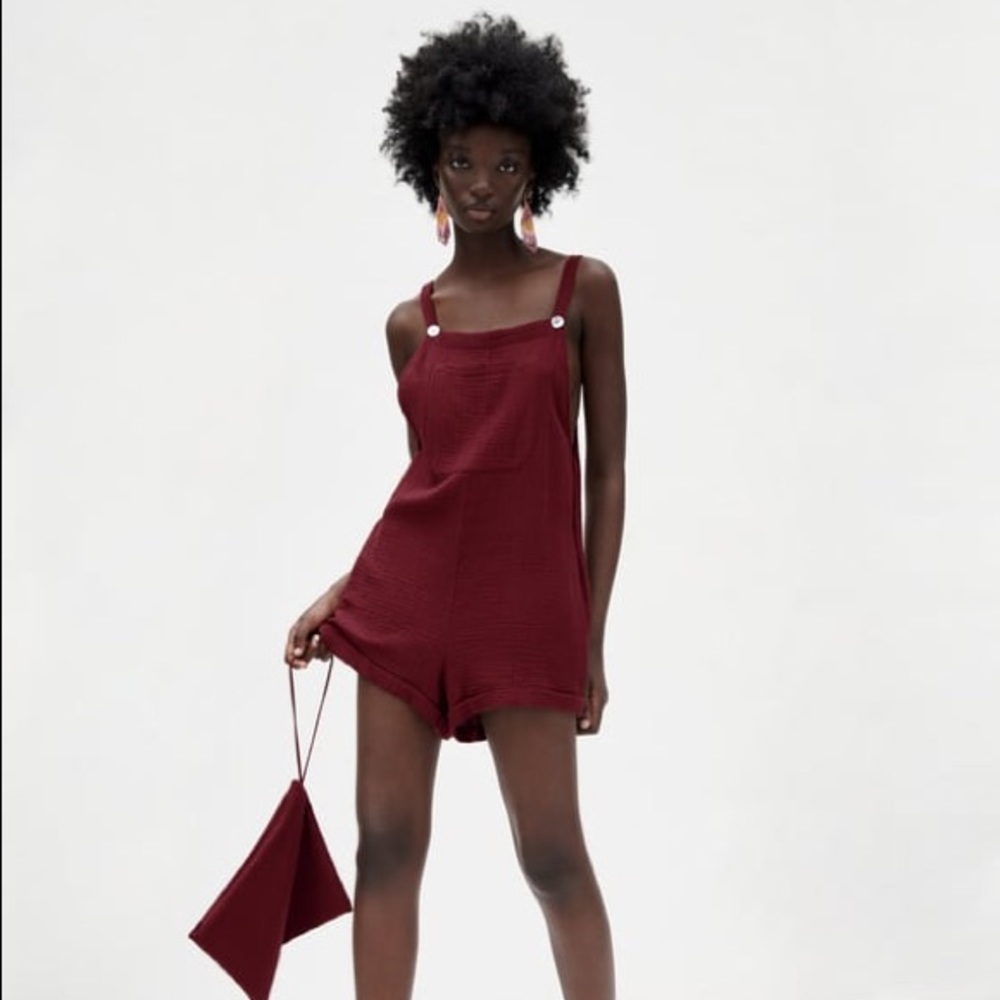 Zara burgundy textured overall romper